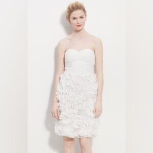 NWT JS COLLECTIONS Chiffon Petal Strapless Sheath DRESS SIZE 12 IVORY WEDDING
